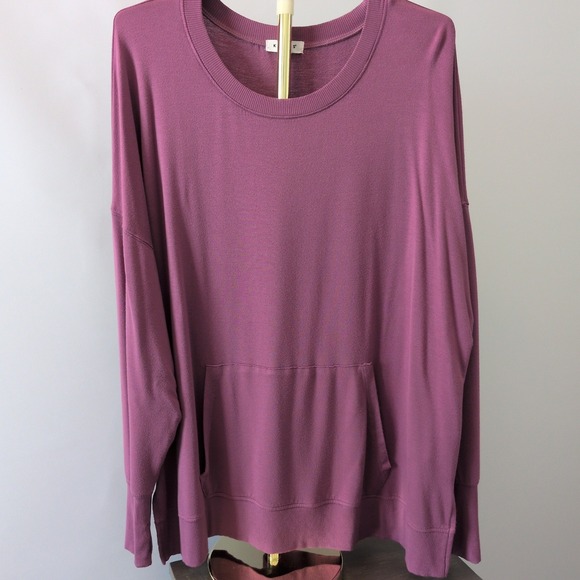 Kinesis Tops - Kinesis Pullover Sweatshirt Women 3X Purple Thumbhole Kangaroo Pocket Side Slit